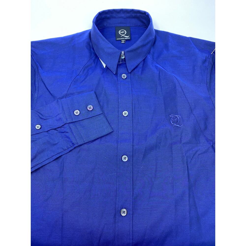 Alexander McQueen Small Solid Navy Blue Long Sleeve Button Down‎ Shirt NWOT